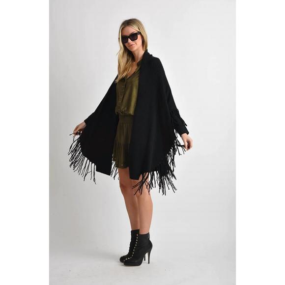 NEW MUCHE & MUCHETTE heaven draped cardigan with fringe hem in black - Picture 3 of 3